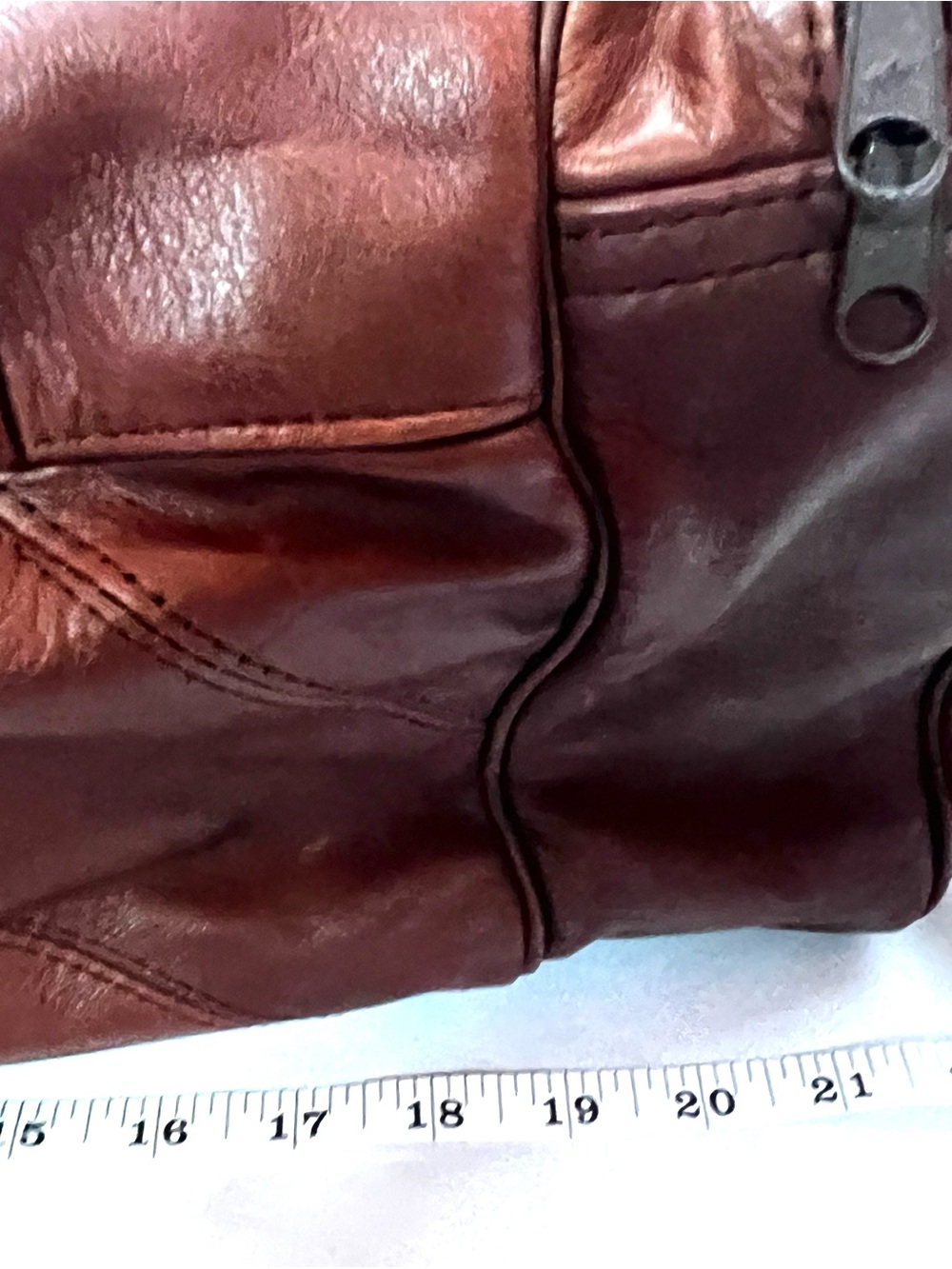 Vintage Carroll Leather Patchwork Duffle Bag Brown Top Grain Leather Weekender - Picture 10 of 13